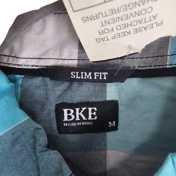 BKE Shirt Men M Blue Plaid Shirt Slim Fit Button Down Shirt Long Sleeve Shirt - Picture 6 of 9